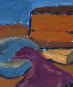 Donne Dijkhorst, stilleven met paarse lap, acryl op doek, 20x25