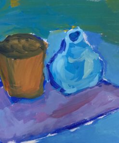 Donne Dijkhorst, stilleven in blauw, acryl op paneel, 23x30